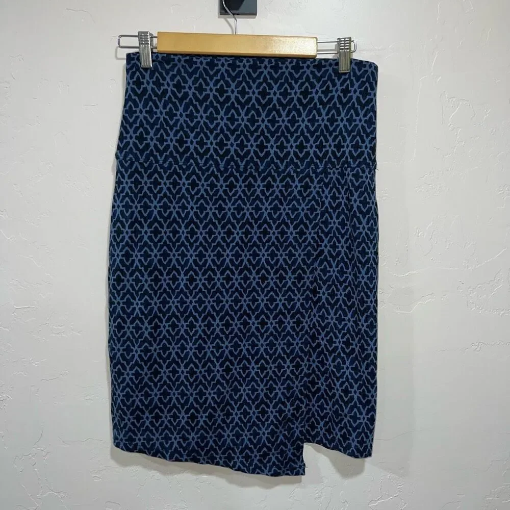 Athleta Seaside Foldover Faux Wrap Skirt Navy Geo Print Size Small Navy Blue